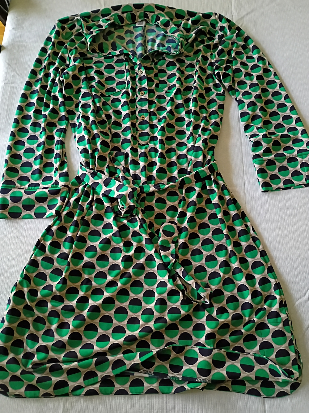 Donna Morgan Green and Black Dot Print Dress